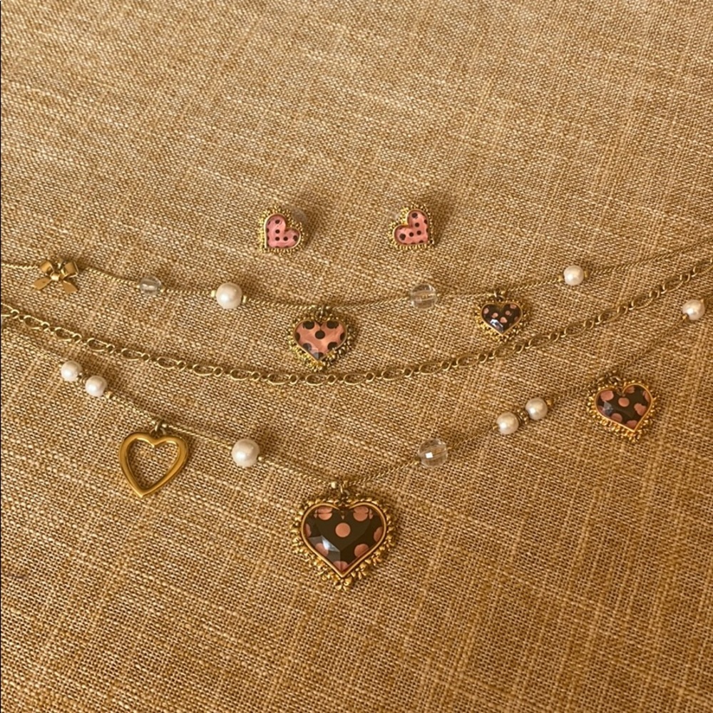 Betsey Johnson Heart Necklace+ Earrings